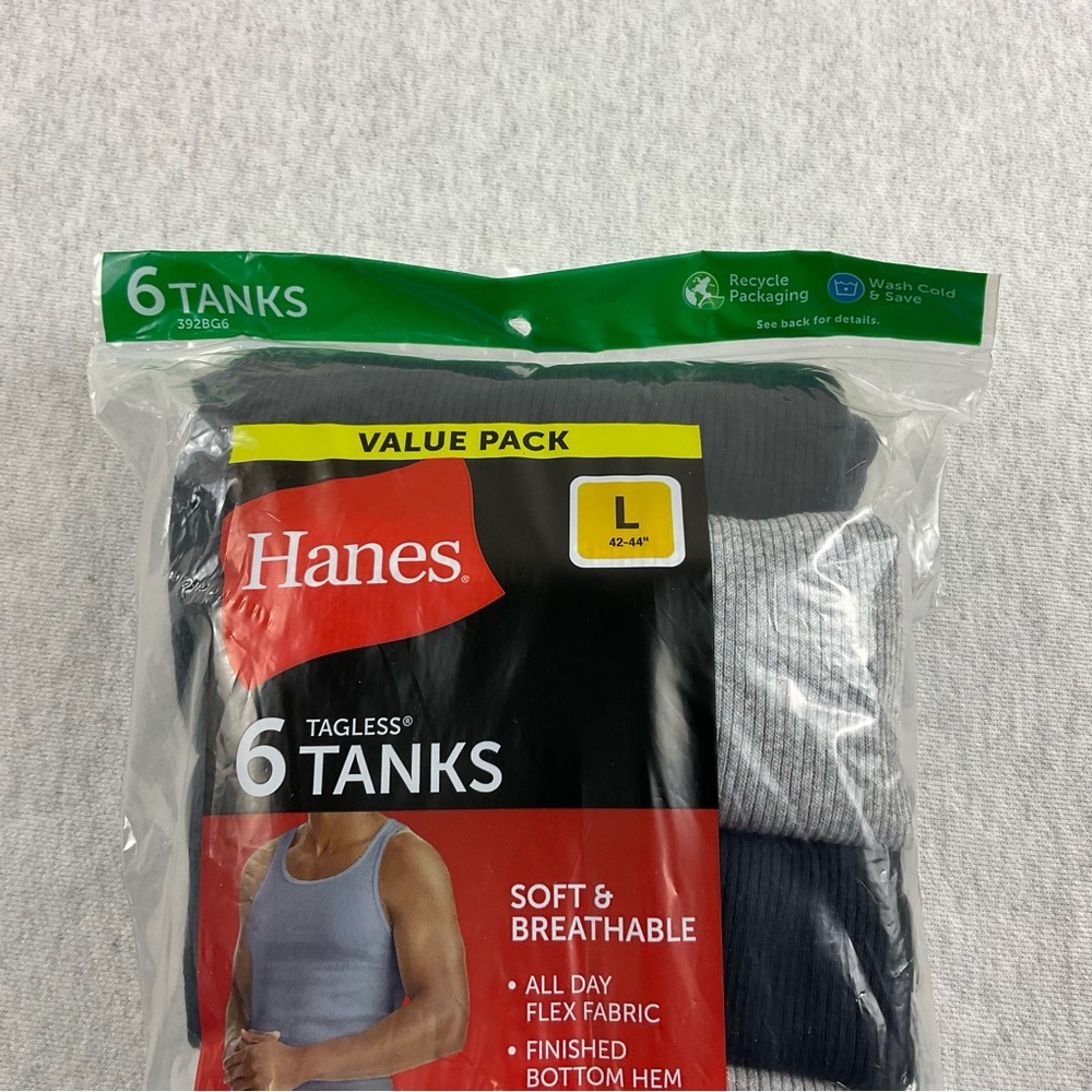 Hanes Men's Tagless Tanks 6 Pack Size: Large Color: Black and Gray - Picture 3 of 10